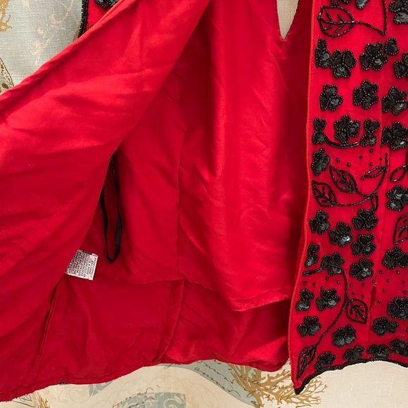 Sean Collection 100 Silk Red Black Heavy Beaded Floral Plus Whimsigoth Fairy XXL - Picture 6 of 13